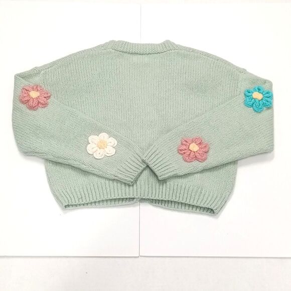 Luna Ivy x Anthropologie Cable Knit Cardigan Light Green w/Crotched Flowers Sz S - Picture 6 of 6